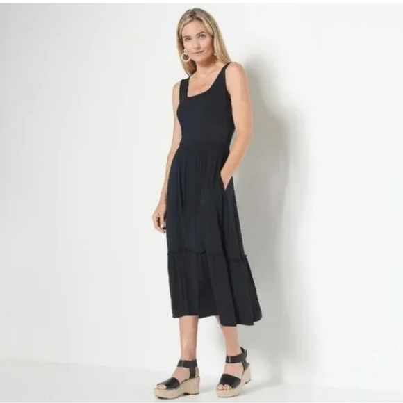 NWOT Jason Wu Sleeveless Knit Ruffle Shirred Tiered Smocked Midi Dress Size XL - Picture 1 of 11